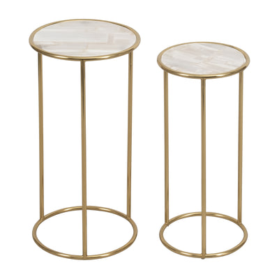 S/2 22/24 SELENITE ACCENT TABLES, WHITE/GOLD