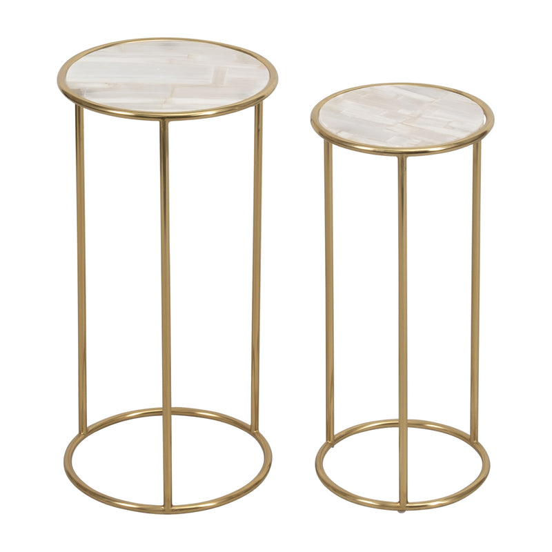 S/2 22/24 SELENITE ACCENT TABLES, WHITE/GOLD