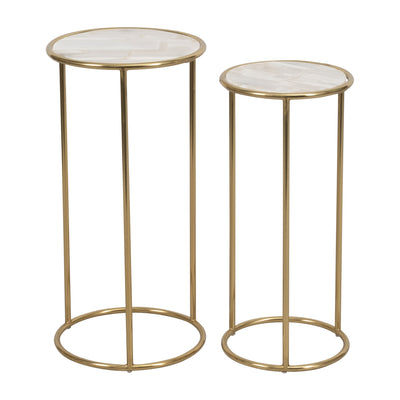 S/2 22/24 SELENITE ACCENT TABLES, WHITE/GOLD