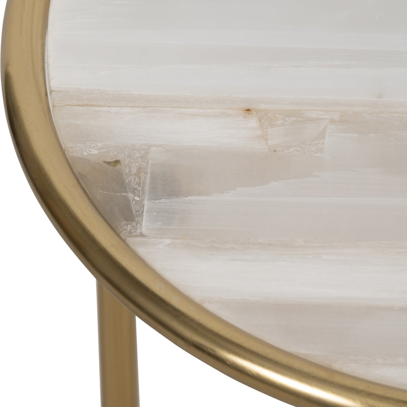 S/2 22/24 SELENITE ACCENT TABLES, WHITE/GOLD