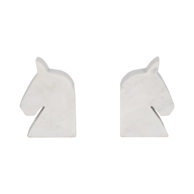 MARBLE, S/2 6 HORSE HEAD BOOKENDS, WHITE