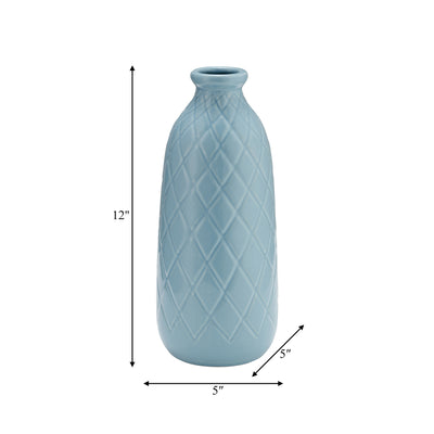 CER, 12 PLAID TEXTURED VASE, CAMEO BLUE