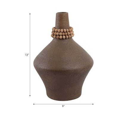 14 Tutwell Large Vase With Wood Beads, Brwn