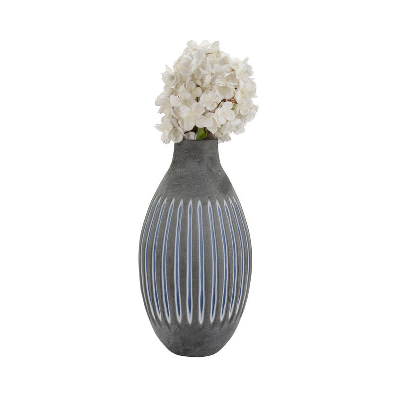 GLASS, 17 RIDGED VASE, BLUE/GRAY