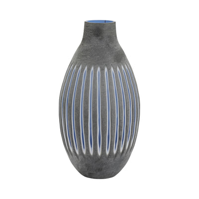 GLASS, 17 RIDGED VASE, BLUE/GRAY