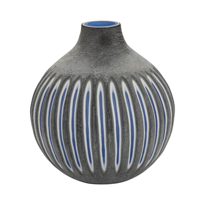 GLASS, 12 RIDGED VASE, BLUE/GRAY