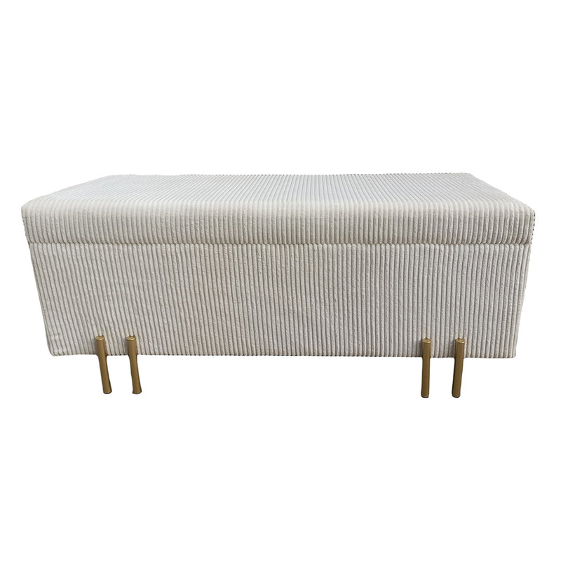 44 Pleated Bench W/ Legs, Cream