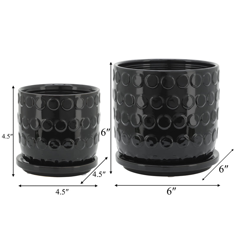 S/2 5/6 BUBBLE PLANTER W. SAUCER, BLACK