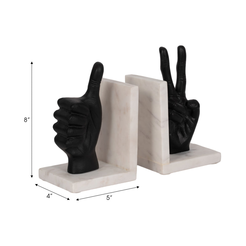 S/2 HAND SIGN BOOKENDS, BLACK