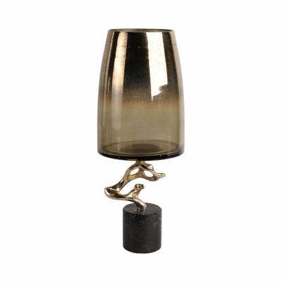 19 Lusaka Lg Hurrican Glass W/stone Base, Gold