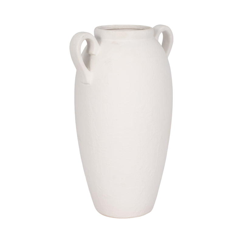 CER, 16 TEXTURED JUG W/ HANDLES, WHITE