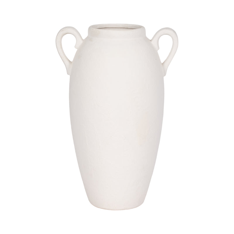 CER, 16 TEXTURED JUG W/ HANDLES, WHITE