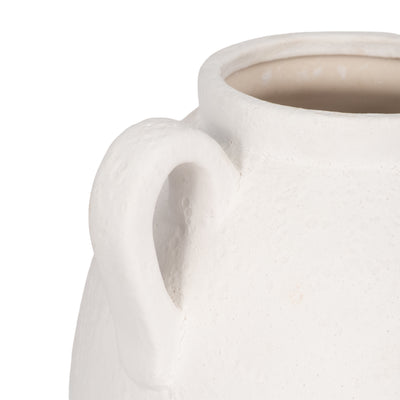 CER, 13 TEXTURED JUG W/ HANDLES, WHITE