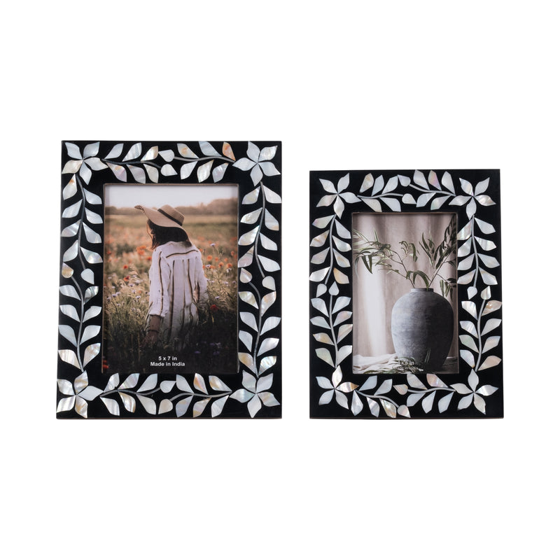 4x6 Mother Of Pearl Inlay Vine Photo Frame, Black