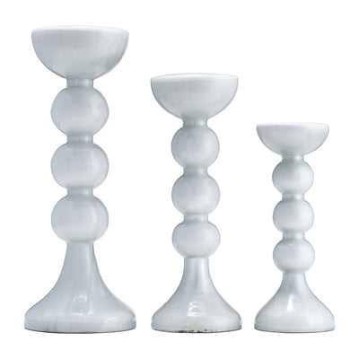 GLASS, 15H, BUBBLY CANDLE HOLDER, WHT ENAM