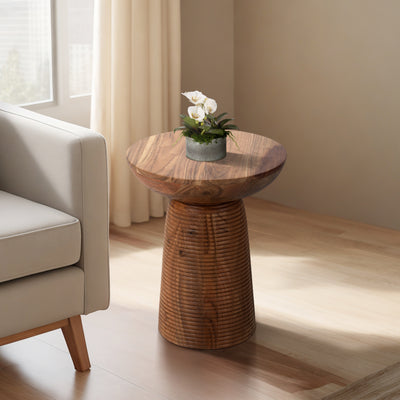 20 Grooved Base Wood Accent Table, Natural