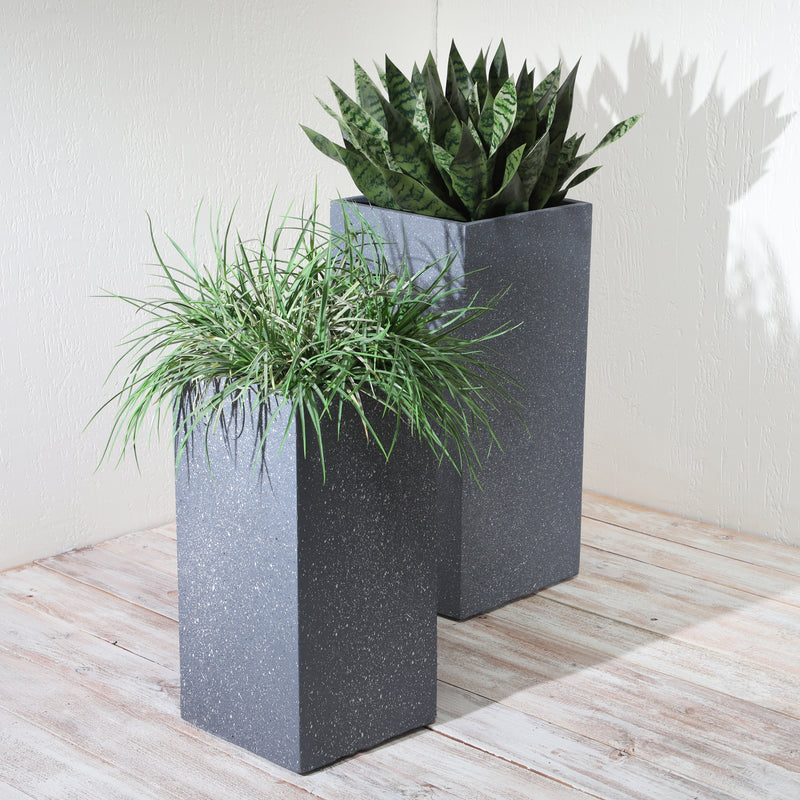 Resin, S/2 11/13D Square Nested Planters, Dk Gray