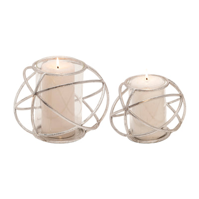 S/2 6 ORB CANDLE HOLDER , SILVER