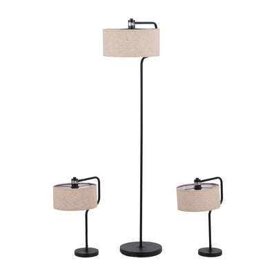 S/3 61/21metal Floor And Table Lamps, Black