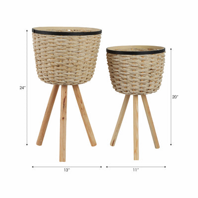 S/2 WICKER FOOTED PLANTERS, WHITE