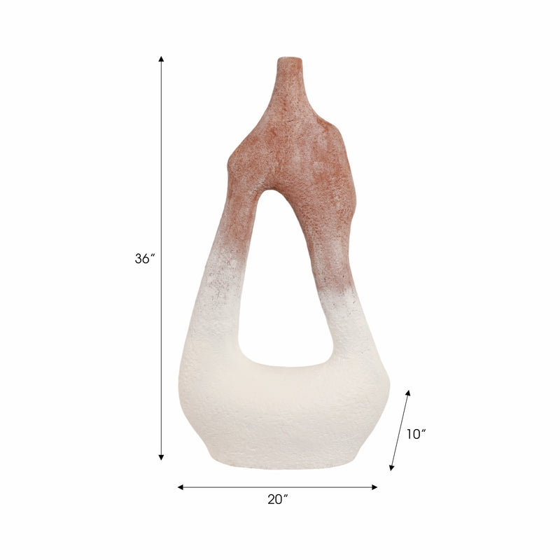 36 Curvy Open Cut-out Terracotta Vase, White Mult