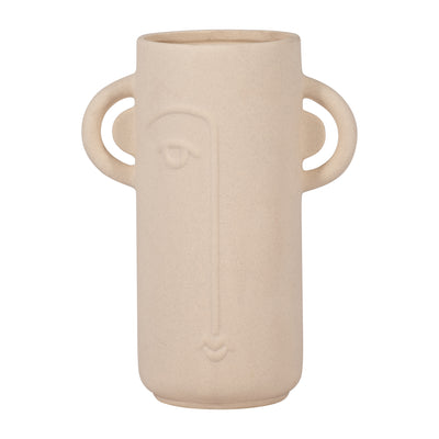 Cer, 10 Face Vase W/ Handles, Ivory