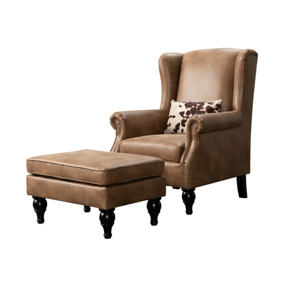 Benjamín Brown Accent Chair + Ottoman