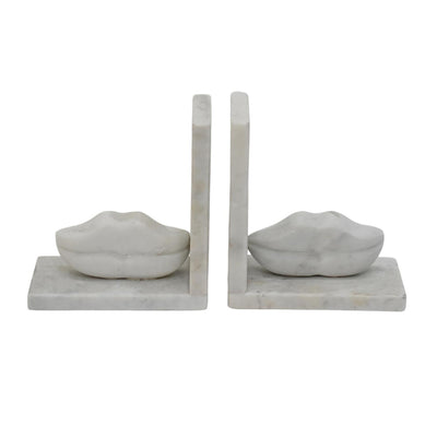 S/2 5 Lips Marble Bookends, White