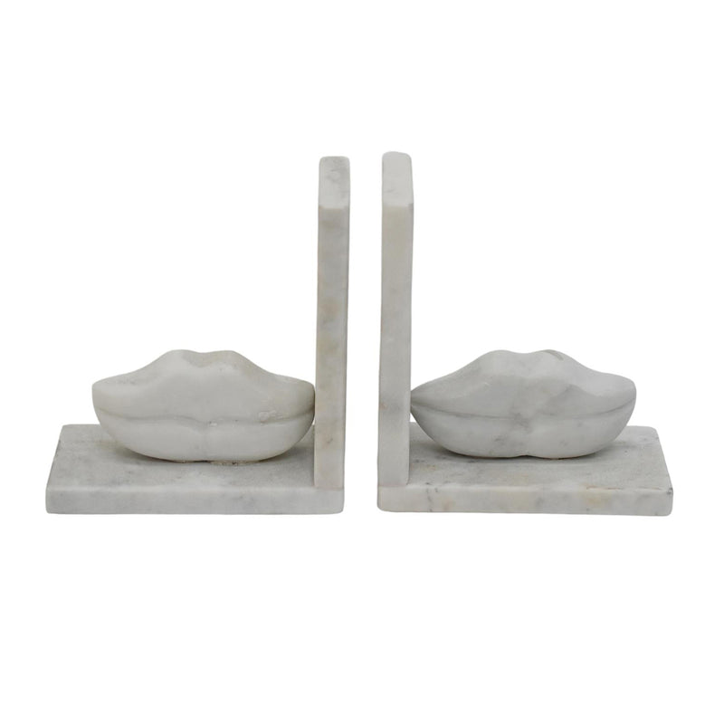 S/2 5 Lips Marble Bookends, White