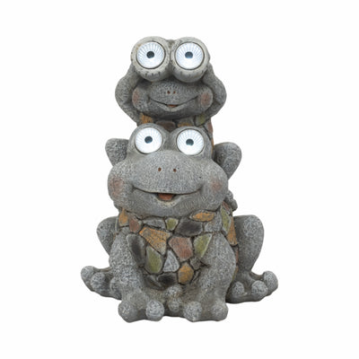 14 Frogs Piggy Back Ride Solar Eyes, Grey