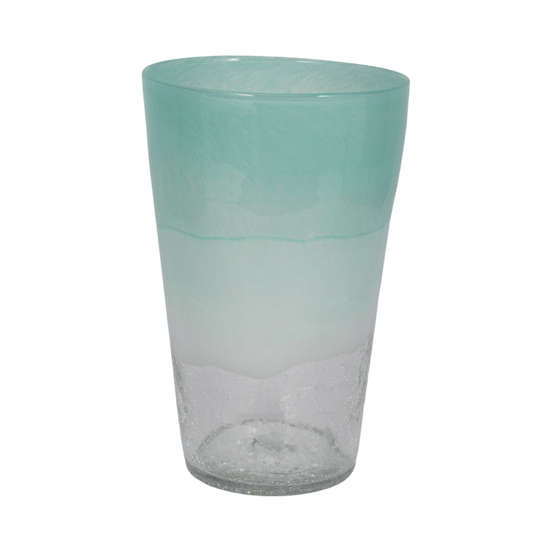 14 Fluted Glass Vase, Aqua Haze