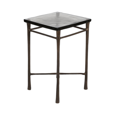 22 Thick Glass Top Square Accent Tale, Antique Br