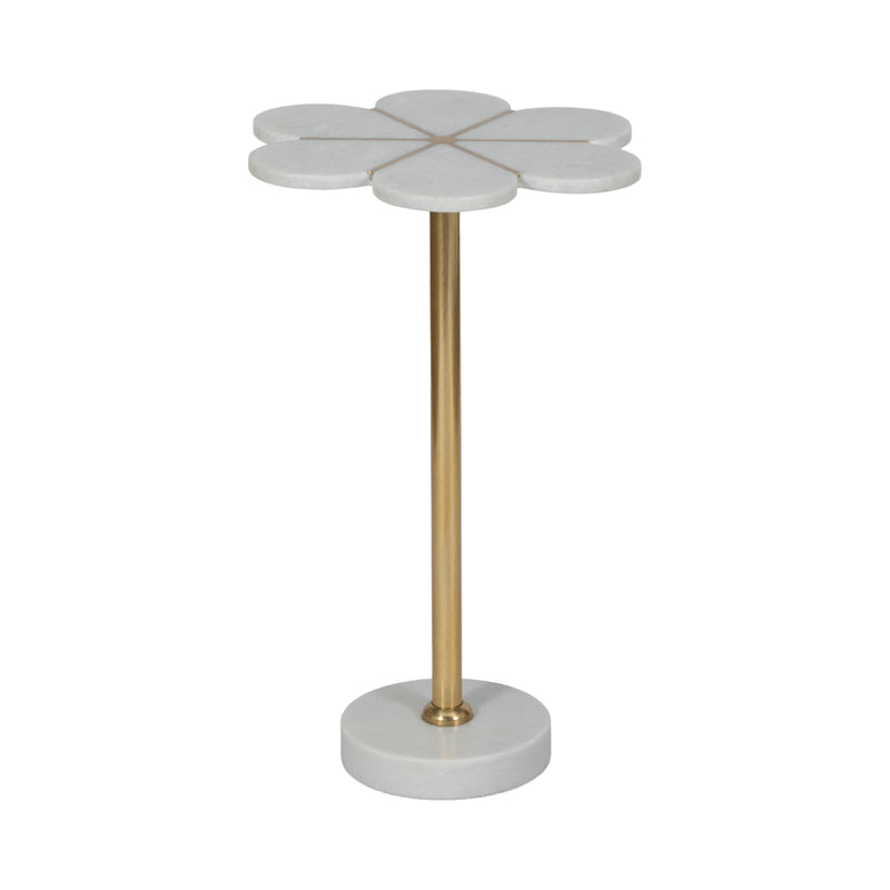 24 Marble Flower Accent Table, White/gold