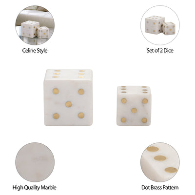 S/2 3/4 Mistry White Marble Dice