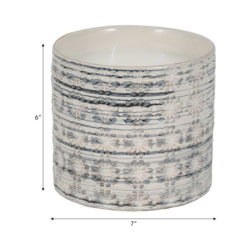 7 25oz Flower Citro Candle, White/grey