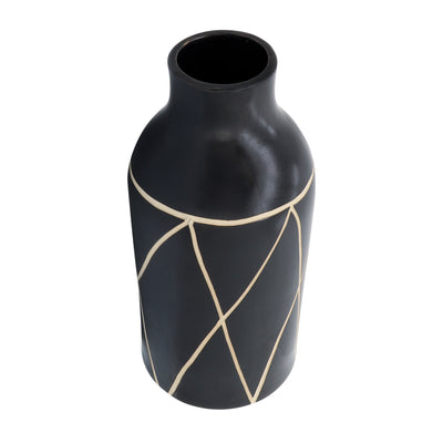 CER, 16H TRIBAL VASE, BLACK