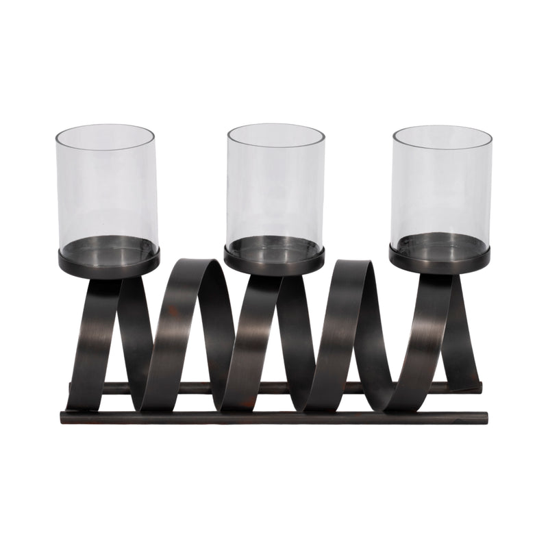 13 Slinky 3-pillar Candle Holder, Zinc