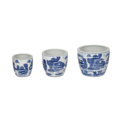 CER, S/3 6/8/10 CHINOISERIE PLANTERS, BLUE/WHITE