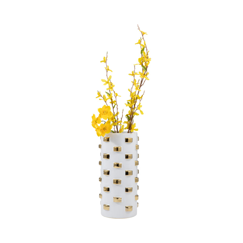 Stoneware, 15 Cylinder Vase, White/gold