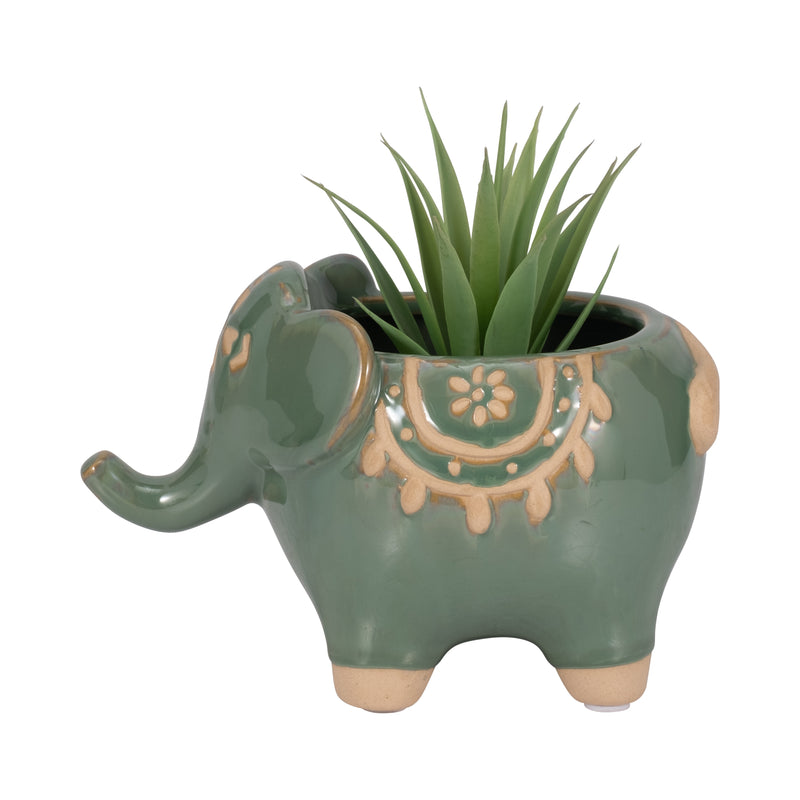 7 Elephant Planter, Green