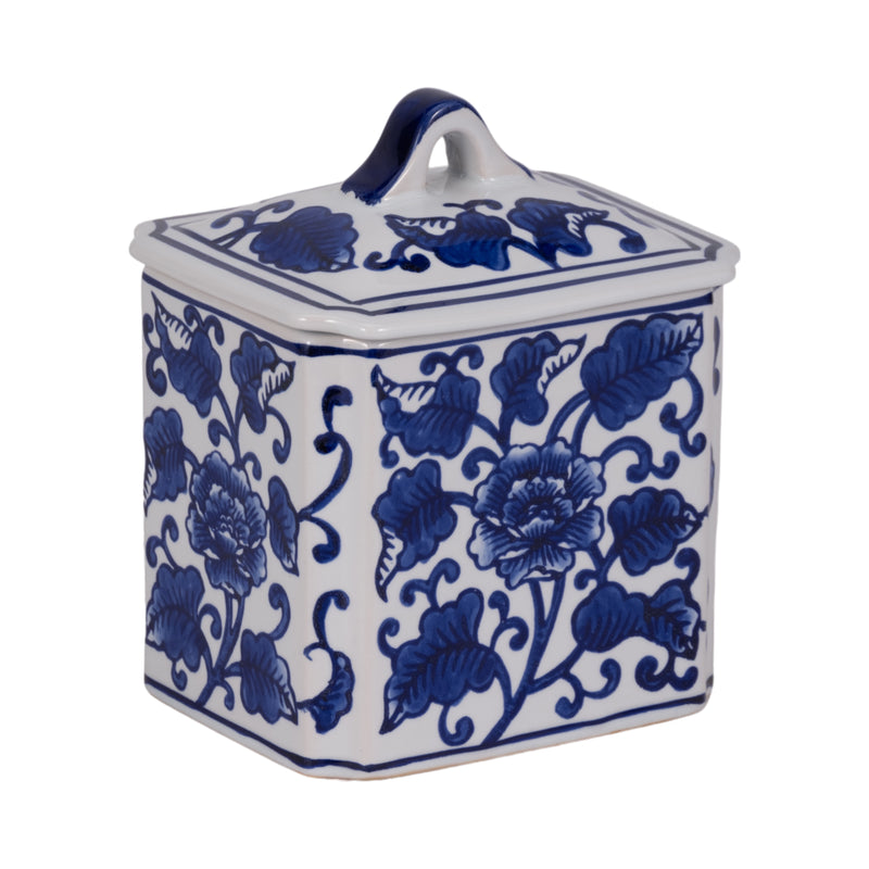 Cer, 6 13oz Rect Chinoiserie Candle W/lid,blu/wht