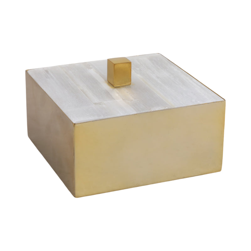 6 Square Selenite Top Box, White/gold