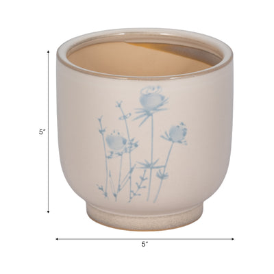 5 Blue Flowers Planter, Ivory/blue