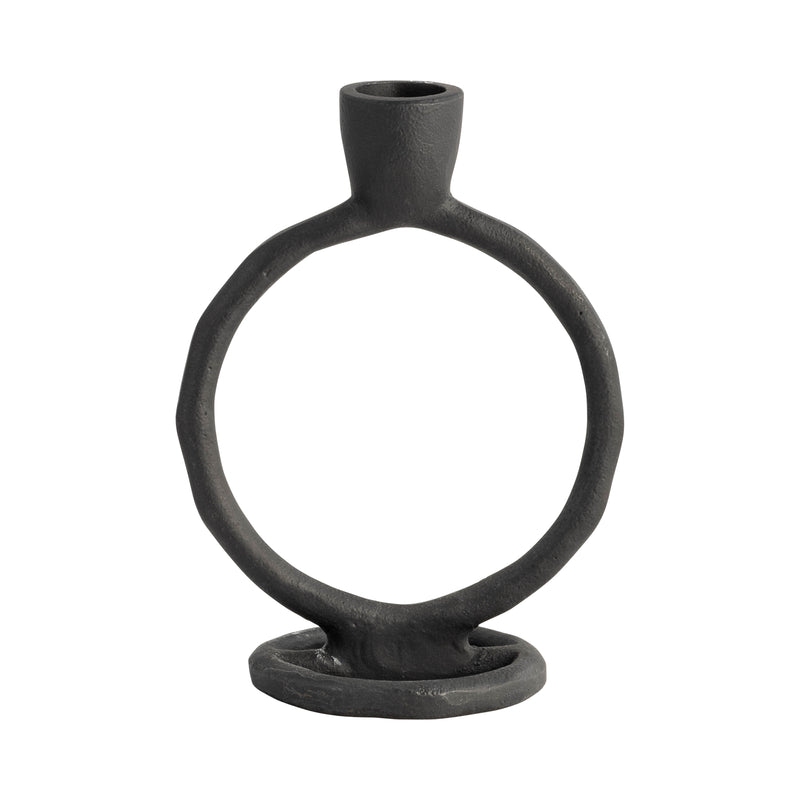 METAL, 6 ROUND RING TAPER CANDLEHOLDER, BLACK