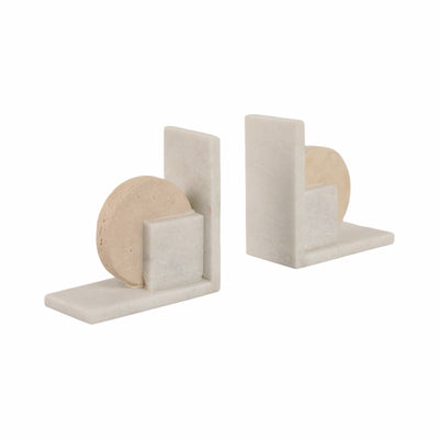 S/2 6 Geometric Travertine & Marble Bookends, Mul