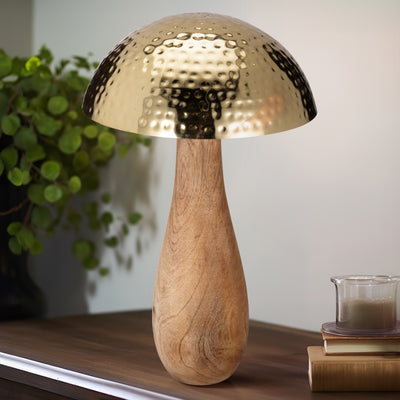 Metal, 20 Mushroom W/ Wood Base, Gold