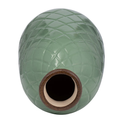 CER, 12 PLAID TEXTURED VASE, DARK SAGE