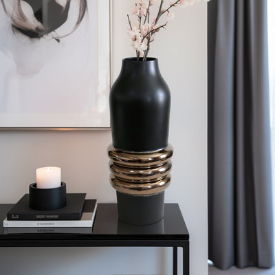 26 Calorin Oversized Tribal Vase, Black/gold