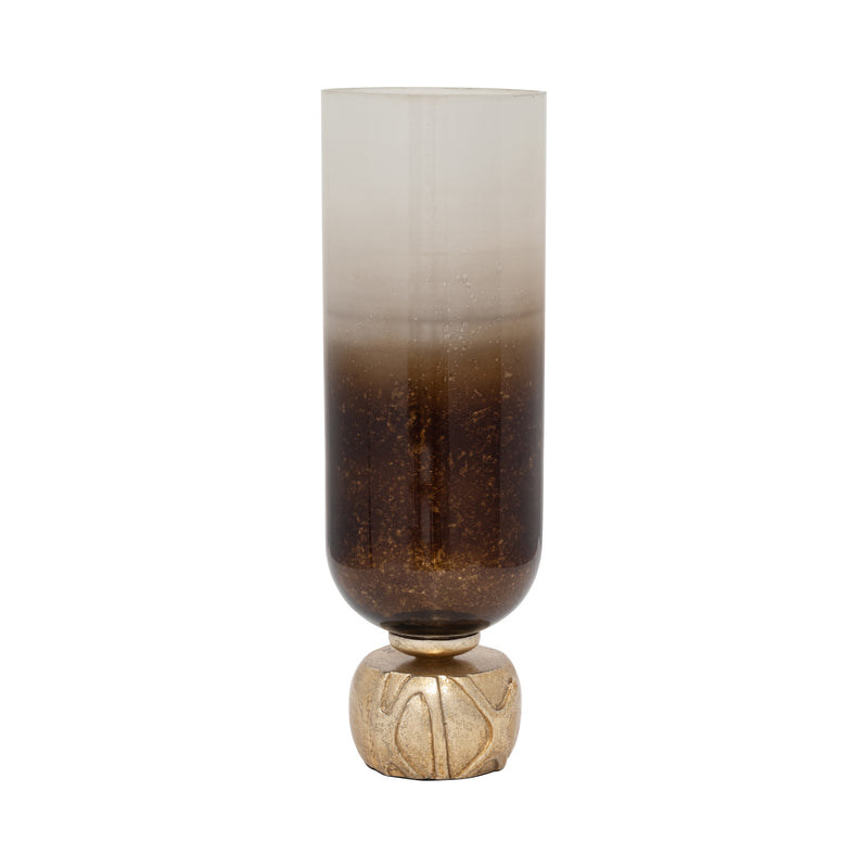 GLASS, 19 OMBRE CANDLEHOLDER ON BASE, IVORY/GOLD