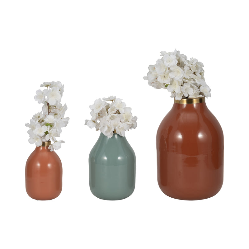 S/3 7/9/12 Jefford Metal Bottle Vases, Terracotta